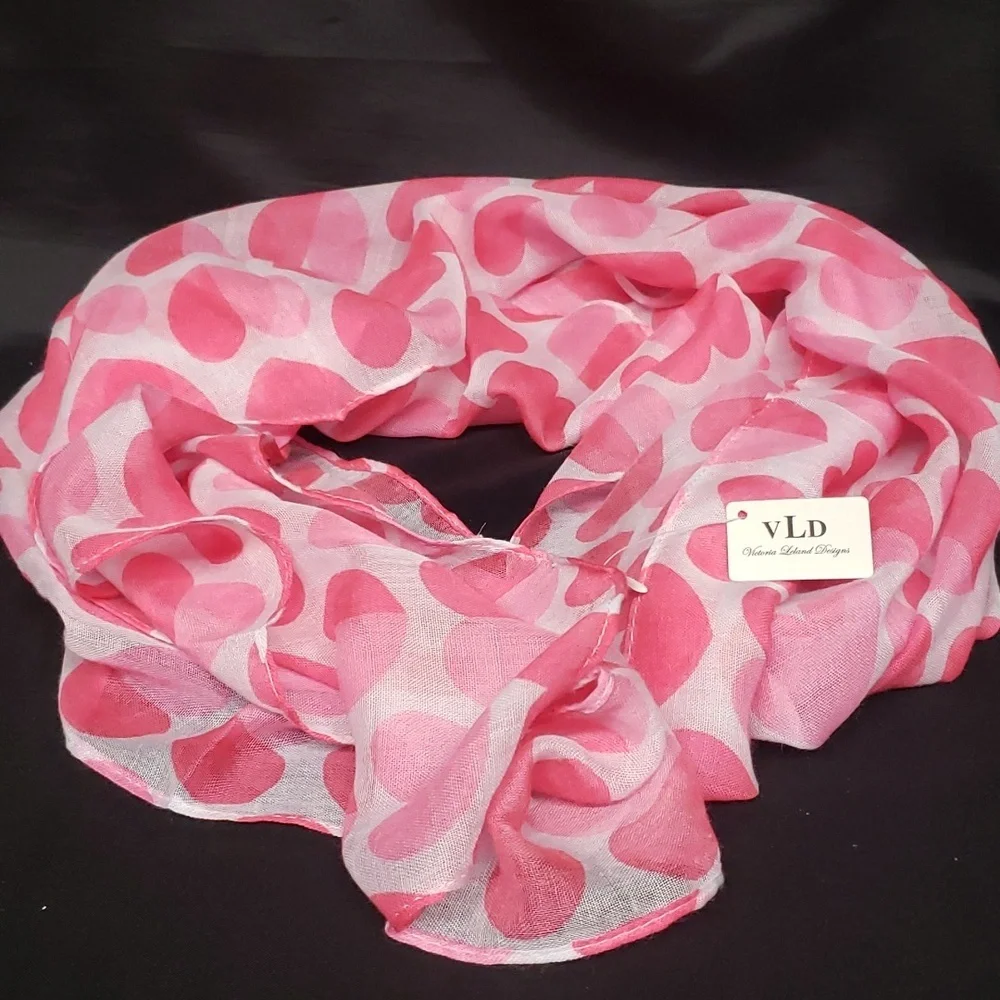 Victoria Leland Designs Shades of Pink Hearts on White Long Scarf